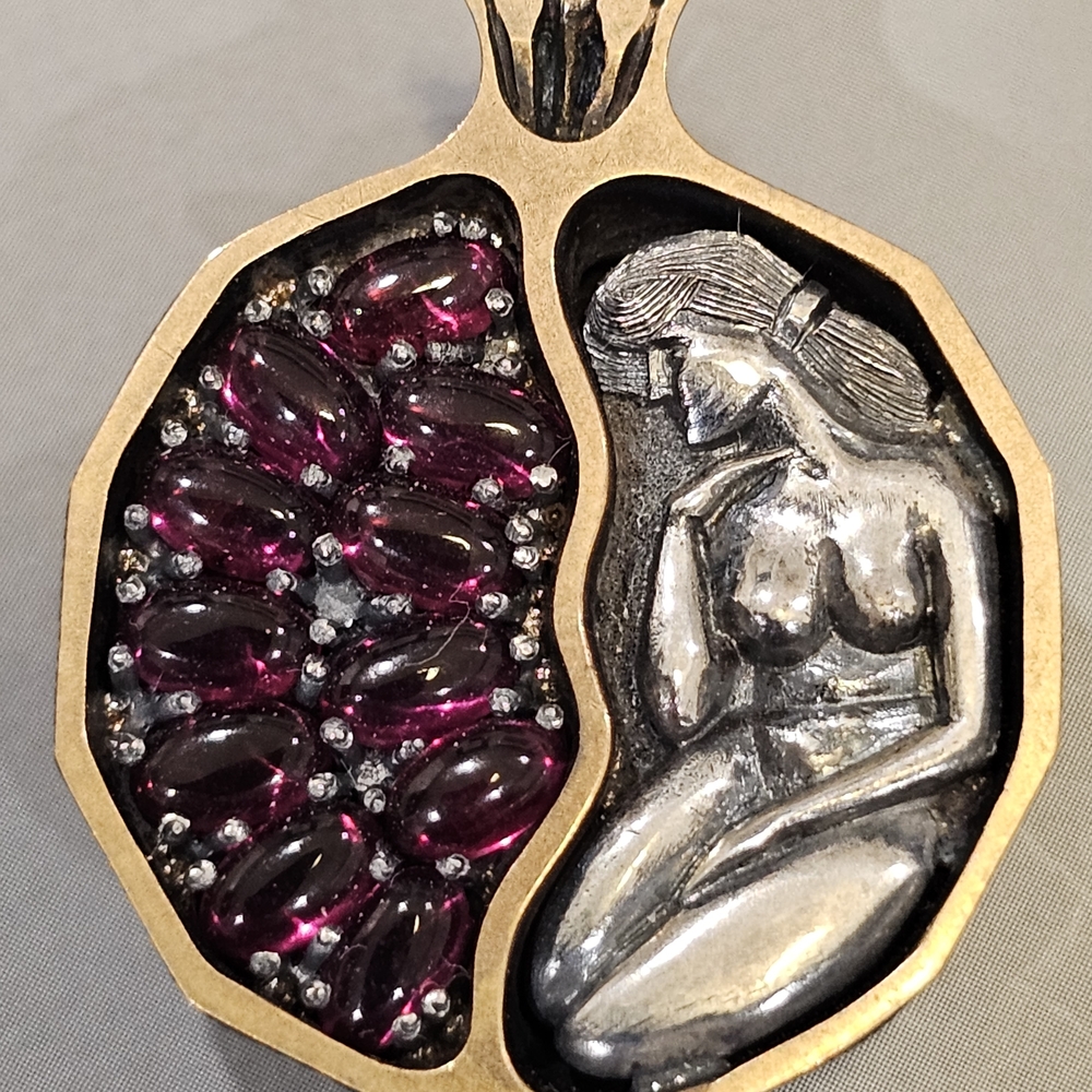 Elegant Pomegranate Pendant with Garnets And Silver Goddess